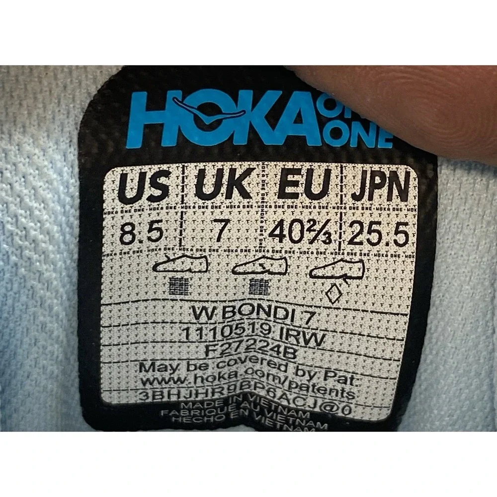 Hoka One One Sneakers Womens 8.5  Bondi 7 1110519 IRW Blue Gym Running Shoes